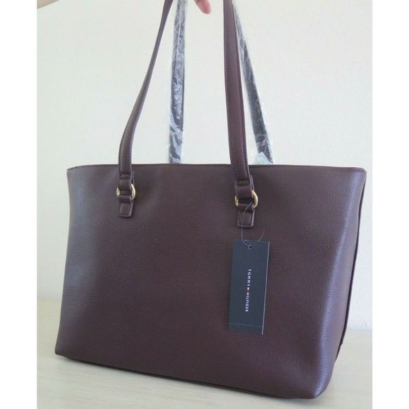Tommy Hilfiger 69J5211 601 Burgundy Pebbled PU Leather Tote Bag $128 - Picture 6 of 10